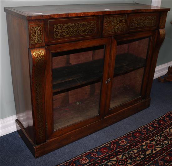 A George IV rosewood and cut brass inlaid side cabinet, W.115